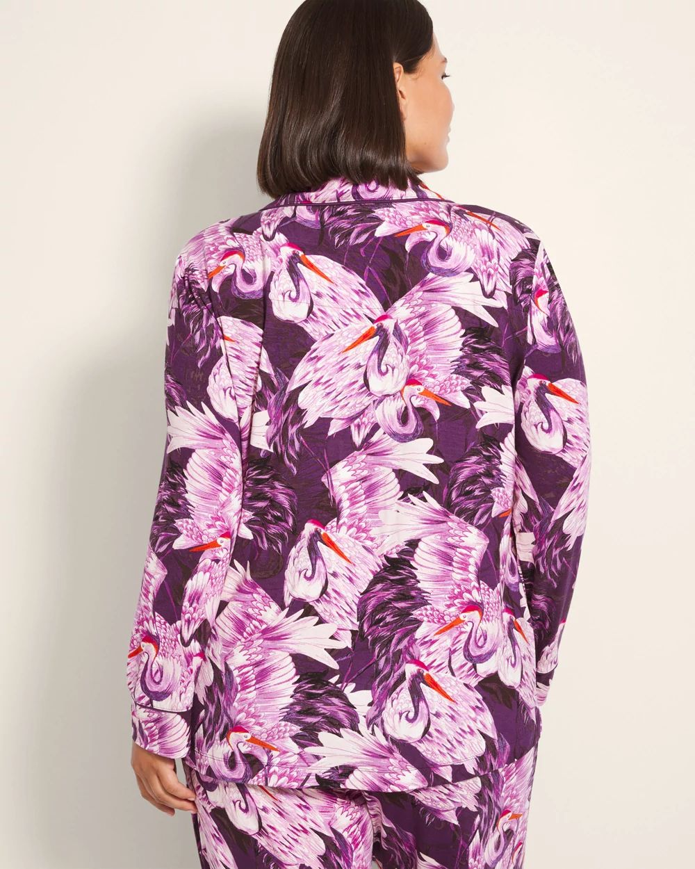 Long-Sleeve Printed Notch Collar Pajama Top | Soma